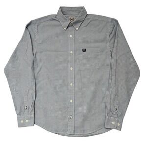 Cinch Shirt Boys Large Blue White Button Down Western Rodeo Cotton